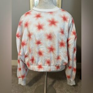 levis Coral and White Floral cropped and cinched Sweatshirt. Size large euc